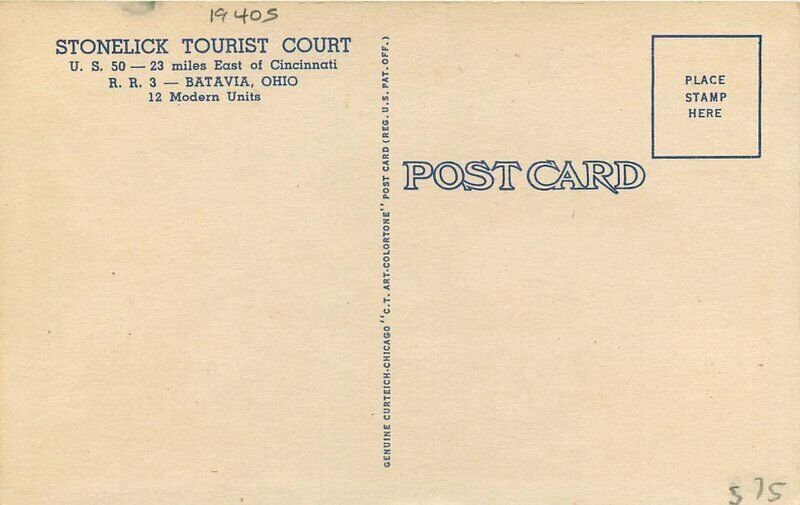 Ohio Cincinnati Stonelick's Tourist Court autos roadside Teich Postcard 22-5067