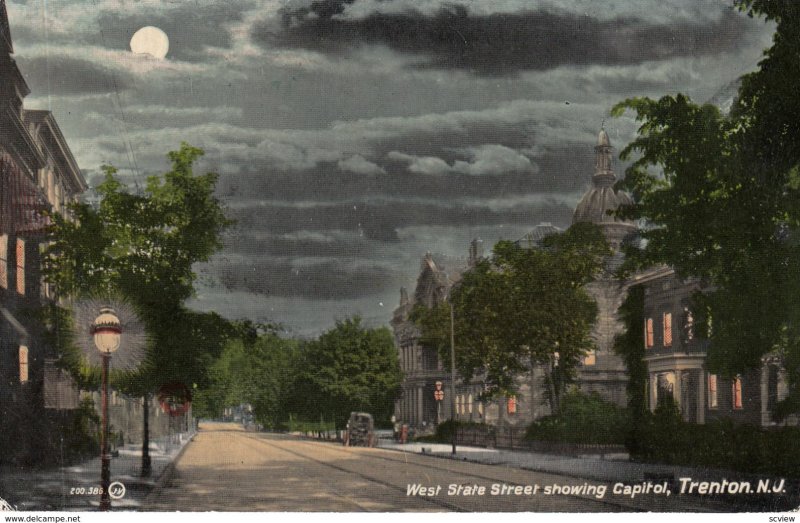 TRENTON , New Jersey , 1900-10s ; West State Street at night