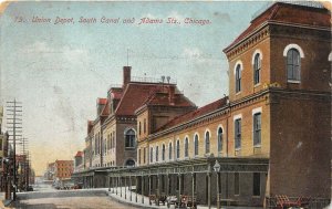 Chicago Illinois 1909 Postcard Union Train Depot South Canal and Adams Street