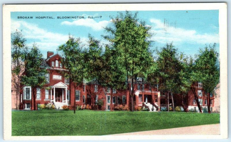 BLOOMINGTON, Illinois  IL    BROKAW HOSPITAL  ca 1920s   Postcard