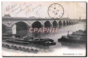 Old Postcard Bordeaux Bridge Boat