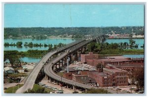 c1950's Looking North Across Mississippi River Moline IL Vintage Postcard