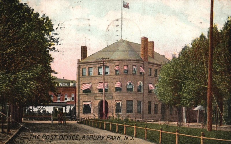 Vintage Postcard Post Office Historic Building Landmark Asbury Park New Jersey