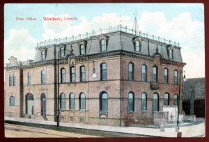 dc1388 - WINDSOR Ontario Postcard 1907 Post Office