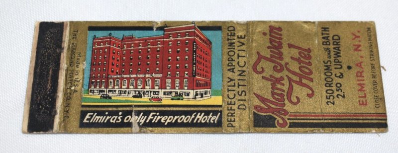 Mark Twain Hotel Elmira New York 20 Front Strike Matchbook Cover