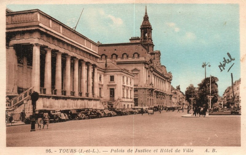 Vintage Postcard Tours Palais De Justice At Hotel De Ville France