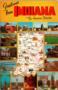 VINTAGE POSTCARD GREETINGS FROM INDIANA THE HOOSIER STATE 1960s ANIMATED MAP