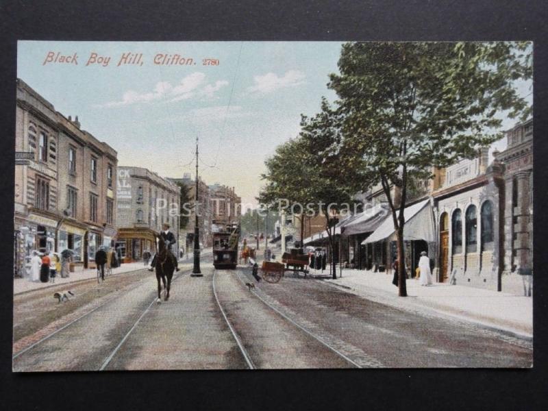 Bristol: Black Boy Hill shows Open Top Tram & Man on Horse c1908 Pub by M.J.R.B.