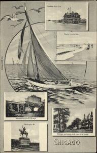 Chicago IL Sailing & Multi-View c1905 Postcard