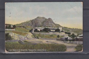 QUEENSLAND, TOWNSVILLE, LION ROCK & HOSPITAL, 1908 ppc. Townsville to NSW.