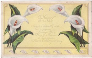 A Happy Easter - White Flowers - Vintage Embossed Postcard