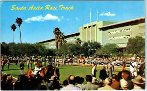 ARCADIA, CA California SANTA ANITA Race Track  HORSES,Paddock  c1960s   Postcard