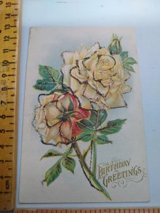 Postcard - Birthday Greetings with Roses Embossed Art Print