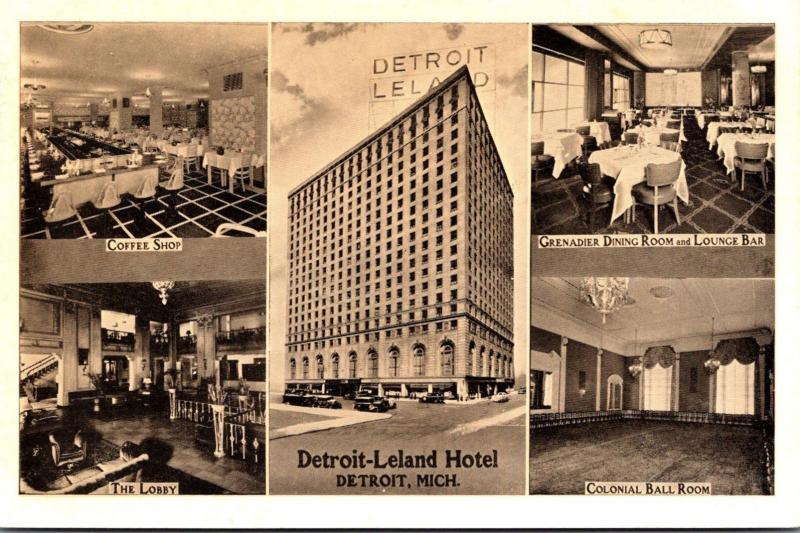Michigan Detroit The Detroit-Leyland Hotel Lobby Coffee Shop Ball Room & Dini...