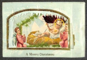 CHRISTMAS HOLIDAY ANGELS NATIVITY JESUS 3-D NOVELTY POSTCARD (c. 1910) PD