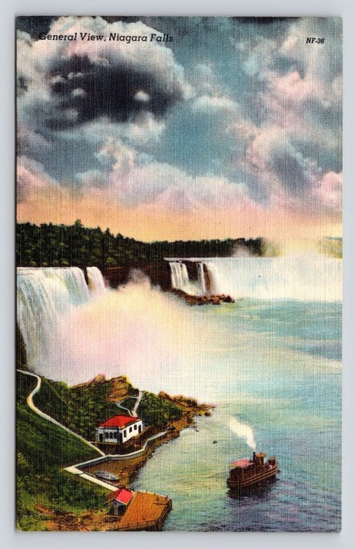 General View, Niagara Falls New York, Maid of the Mist, Linen Postcard P6