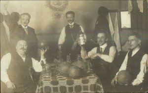 Bowling Men Drinking Smoking Closeup Balls NICE DETAIL RPPC Bremen Germany