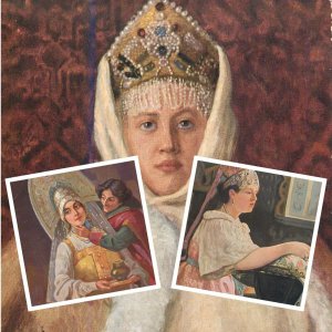 Russian types noble women Russia fine art lot of 3 artist postcards