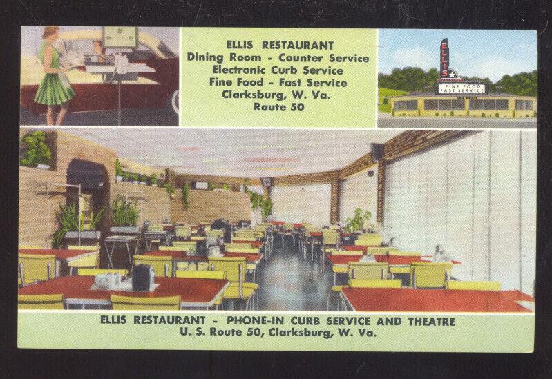 CLARKSBURG WEST VIRGINIA ELLIS RESTAURANT INTERIOR VINTAGE ADVERTISING POSTCARD