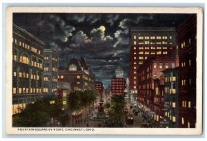 c1930's Fountain Square By Night Moonlight View Cincinnati Ohio OH Postcard 