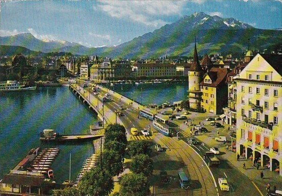 Switzerland Luzern Seebruecke und Die Alpen