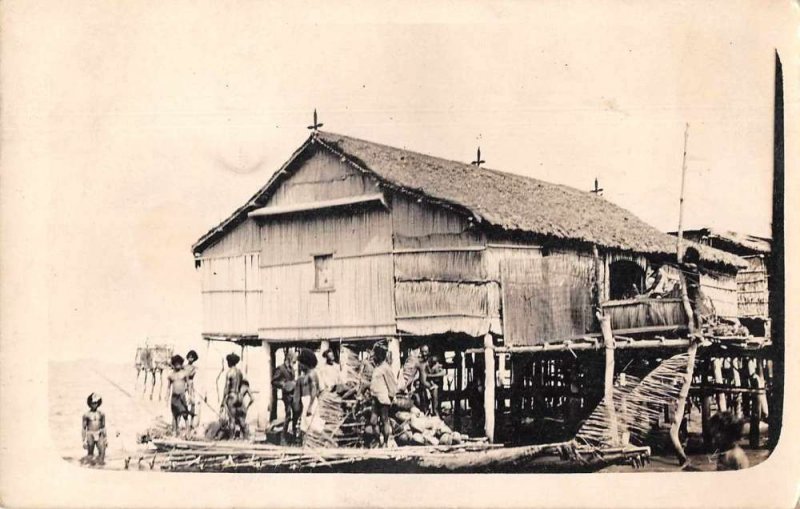 Port Moresby New Guinea Native House on the Sea Real Photo Postcard JH230702