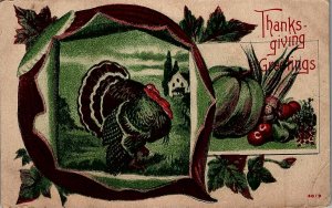 c1920 THANKSGIVING GREETINGS TURKEYS PUMPKINS POSTCARD 34-61