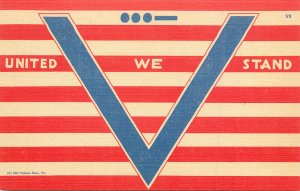 Linen WWII Propaganda Postcard V ...- United We Stand American Flag V9 Victory