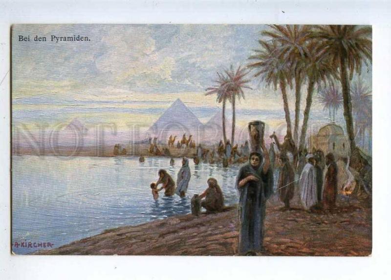 233016 EGYPT KIRCHER Pyramids CAMELS Vintage postcard