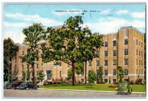 1948 Memorial Hospital Building Cars Lima Ohio OH Posted Vintage Postcard 