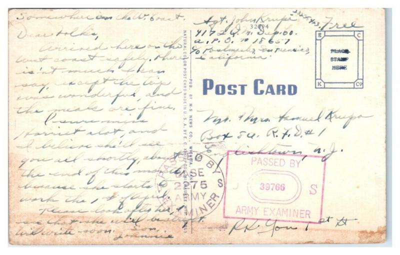 University of Wichita, KS Postcard w/ Army Censor Postmark