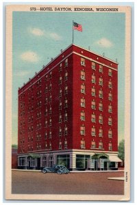 c1940 Hotel Dayton Building Classic Cars Road Kenosha Wisconsin Antique Postcard