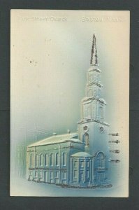 Ca 1904 Post Card Boston MA Park St Church Blue W/Glitter Airbrushed& Embossed
