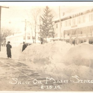 Feb 1914 Northeast Blizzard RPPC Main St Snow Downtown Real Photo PC Winter A125