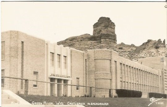 School, Green River Wyoming Castle Rock In Background Real Photograph Vintage