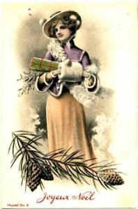 Joyeux Noel Woman With Gift Happy Christmas - 1906