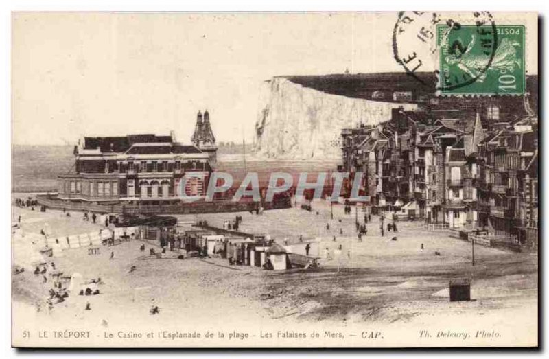 Old Postcard Treport Casino and Esplanade Beach The Cliffs Seas