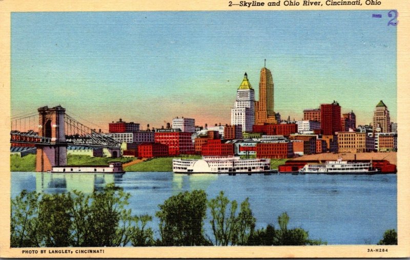 Ohio Cincinnati Skyline and Ohio River Curteich