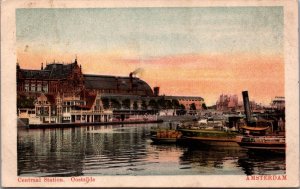 Netherlands Amsterdam Centraal Station Oostzijde Vintage Postcard 09.76