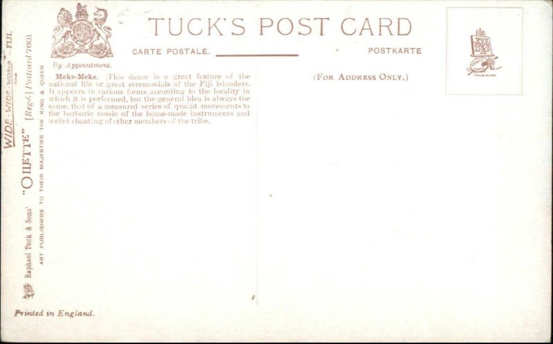Fiji Meke-Meke National Dance c1910 TUCK Oilette Postcard