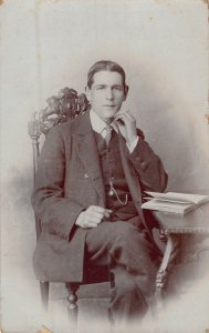 DISTINGUISHED MAN AT DESK-IDENTIFIED AS TED MARCH?~1913 PHOTO POSTCARD