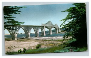 Vintage 1950's Union 76 Postcard Coos Bay Bridge Highway 101 Marshfield Oregon