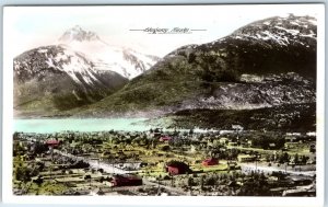 c1940s Skagway, AK Birds Eye RPPC Hand Colored Canadian National Railway A327