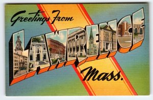 Greetings From Lawrence Massachusetts Postcard Large Big Letter Vintage Unused