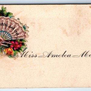 c1880s Beautiful Miss Amelea Meyer Calling Card Hand Fan Die Cut Trade Type C49