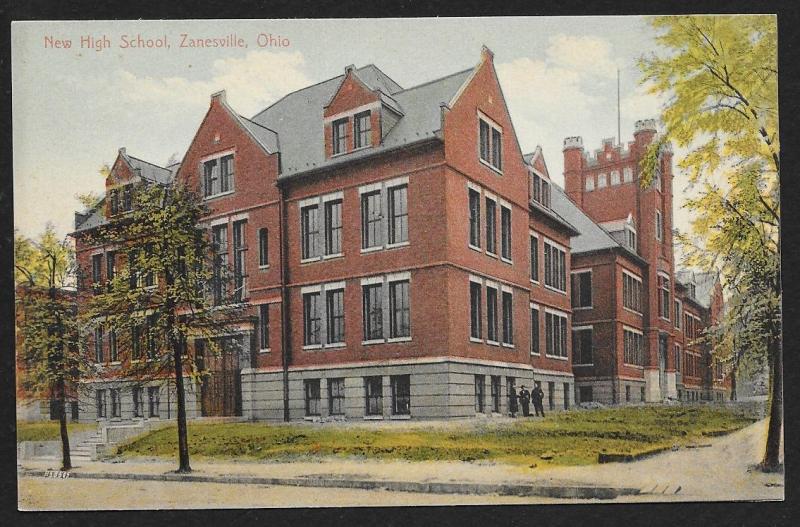 New High School Zanesville Ohio Unused c1909