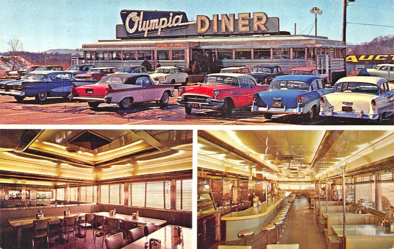 Newington CT The Olympia Diner Multi-View Old Cars Postcard