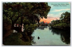 Riverview Park Walnut River Arkansas City Kansas KS UNP DB Postcard Y5