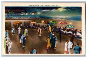 Virginia Beach Virginia VA Postcard Bird's Eye View Of Surf Club At Night c1940s