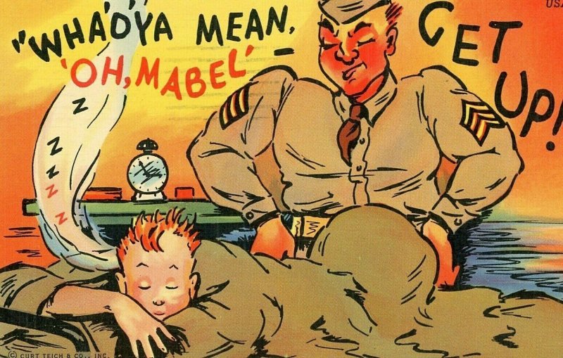 Postcard Comical Military , Wha'd'ya Mean, Oh Mabel, Get Up !    N3
